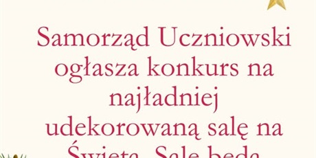 KONKURS ŚWIATECZNY NA NAJŁADNIEJ UDEKOROWANĄ SALĘ