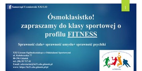 Ósmoklasisto! Zapraszamy do klasy sportowej o profilu FITNESS - zapoznaj się z prezentacją, stworzoną przez naszą trenerkę fitness - panią Agnieszkę Baryłę. 💪🤩❤️